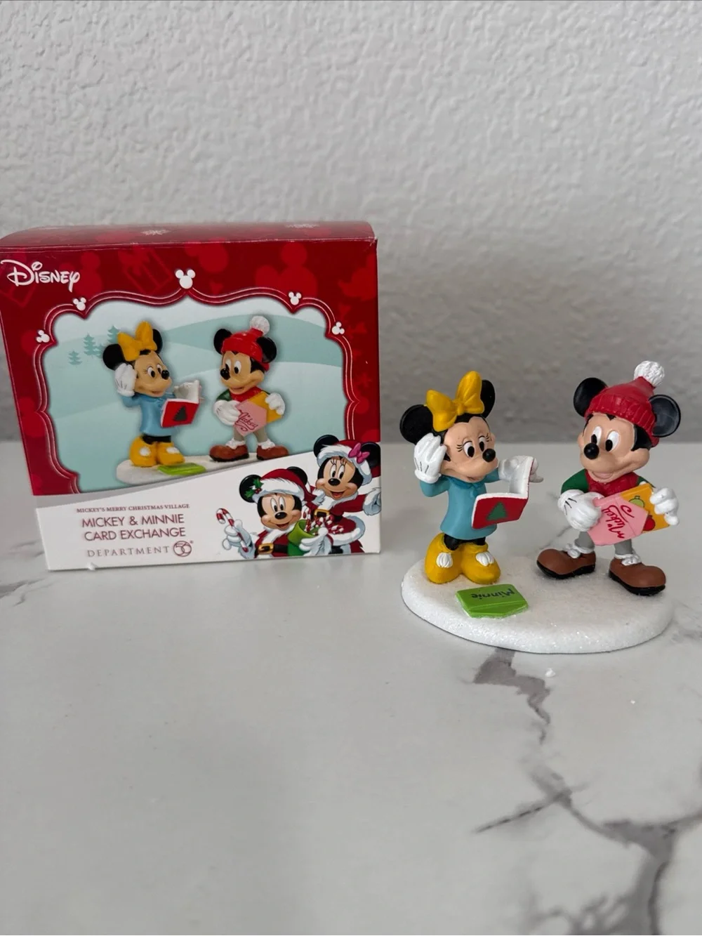 Department 56 Disney Mickey & Minnie Card Exchange Figurine – Yellow, Red, Blue